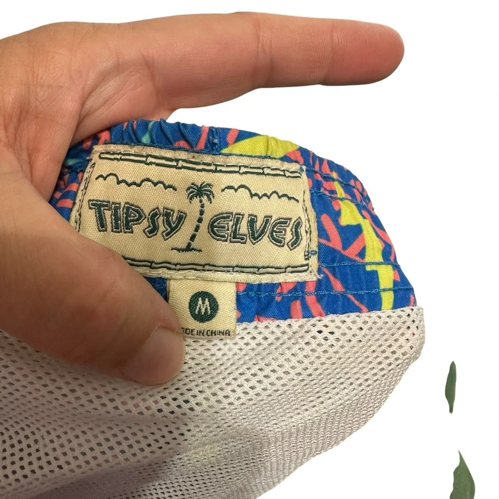 Tipsy Elves 90's Print Size Medium Swim‎ Trunks Drawstring Stretch Waist Pockets
